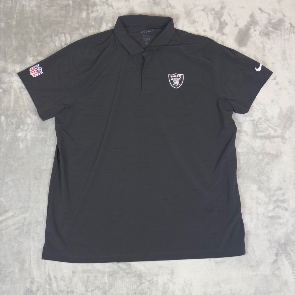 Nike Polo Shirt Mens XXL Black Las Vegas Raiders NFL Dri-FIT Short Sleeve Golf